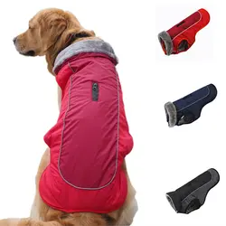 Собака Светоотражающая куртка теплая одежда с принтом в виде собак для больших собак зимняя Водонепроницаемый флисовое пальто золотистый