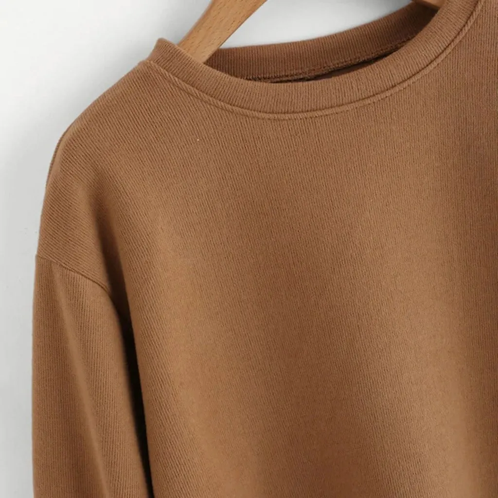 JAYCOSIN Fashion Women Casual Simple Solid Color O-Neck Sweatshirt Long Sleeve Comfortable Soft Blouse Loose Sweatershirt Tops