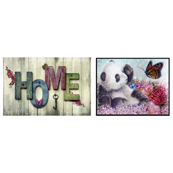 

Full Drill Round 5D Diy Diamond Painting Cross Stitch "HOME" & Diy Diamond Painting "Animals Lovely Panda" Embroidery