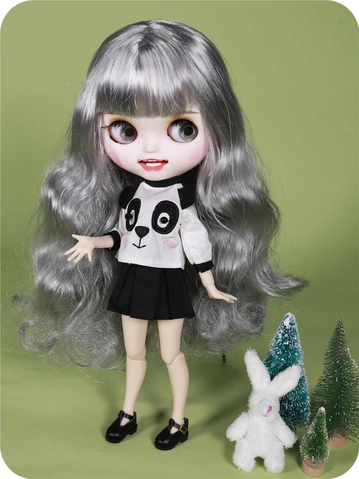 Neo Blythe Doll Panda Embroidery Shirt With Black Skirt 2