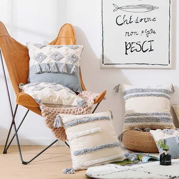 

Boho Pillow Case Tassels Embroidery Cotton Decorative Pillowcase 45*45 Bed Sofa Cushion Cover Macrame Pillow Cover