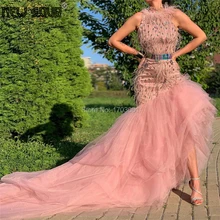 Перья Бисер Формальные Вечерние платья Robe De Soiree Новая мода с кристаллами для платья для выпускного для Дубайский арабские платья для вечеринок кафтаны