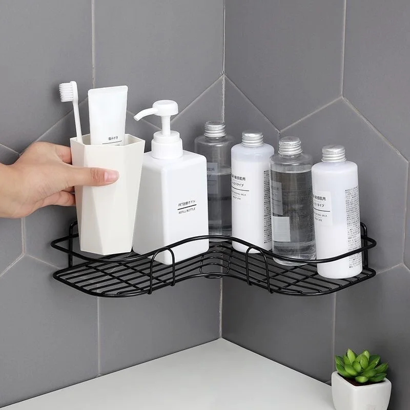 1pc Bathroom Kitchen Punch Corner Frame, Shower Shelf, Wrought Iron Shampoo  Storage Rack Holder With Suction Cup, Bathroom Accessories