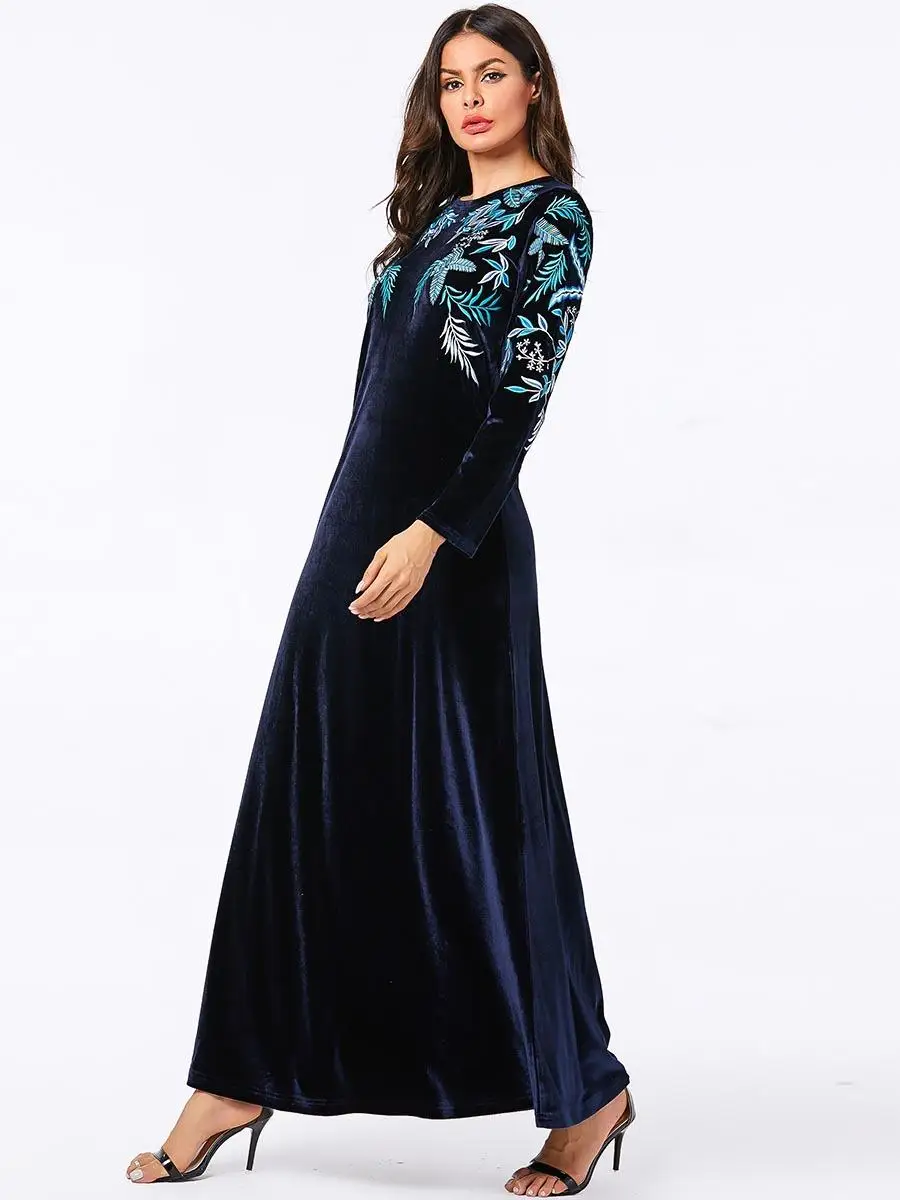 Abaya/бархатное женское мусульманское длинное платье для девочки, теплый кафтан, исламский, арабский свободный халат, платье с вышивкой, Осень-зима, Модное Новое