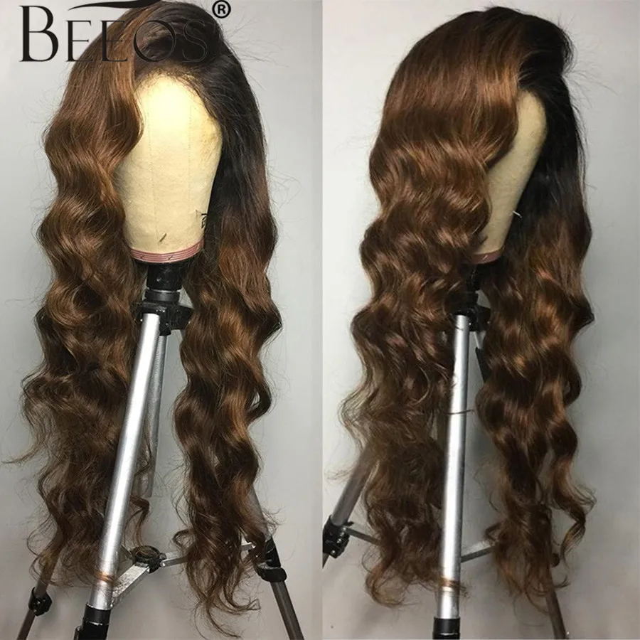 

13*6 Deep Part Lace Front Human Hair Wigs Body Wave Ombre Brown Color Hair Brazilian Remy Hair Wigs Pre Plucked Bleached Knots