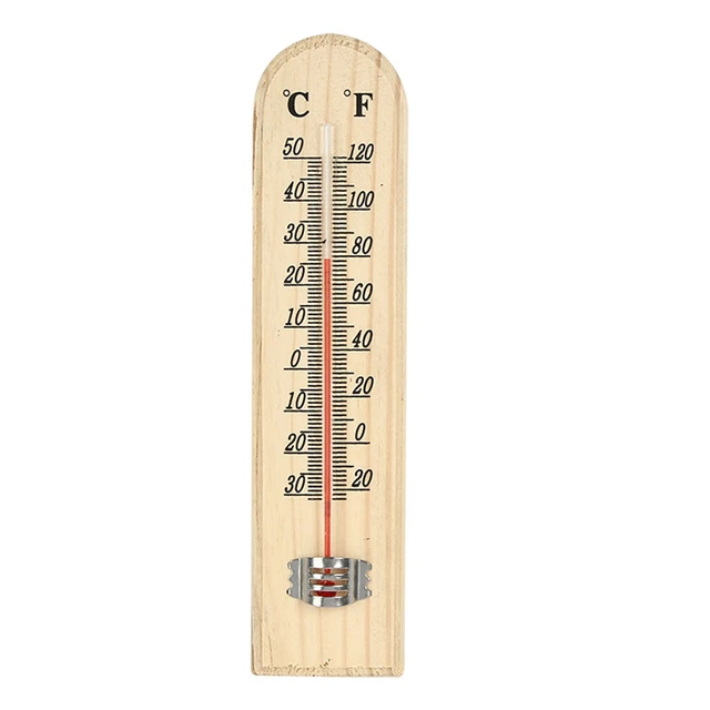 200mm Wood Wall Hang Thermometer Indoor Outdoor Logger Meter