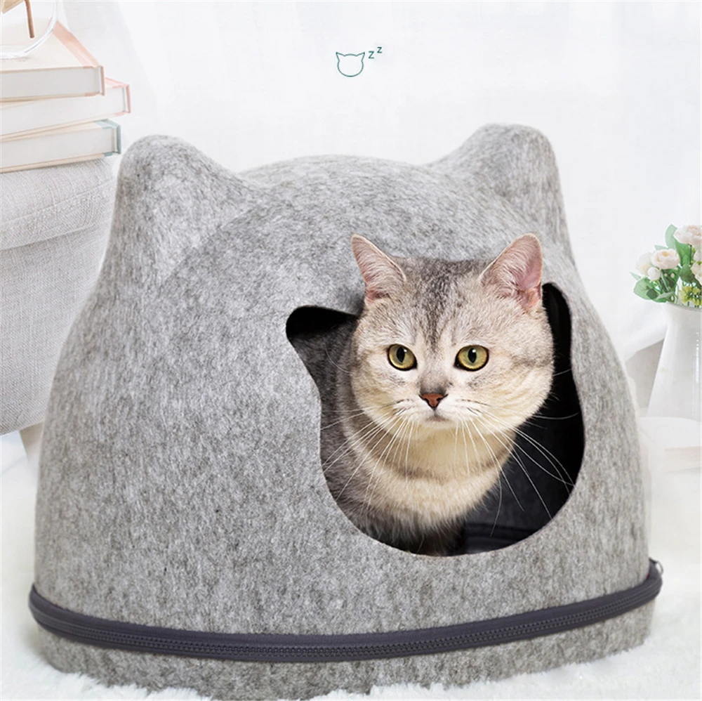 Detachable Cat House Felt-Cloth Cave Warm Basket Cats Nest Cushion Sleeping Mat with Zipper Cat-Tent Washable | Дом и сад