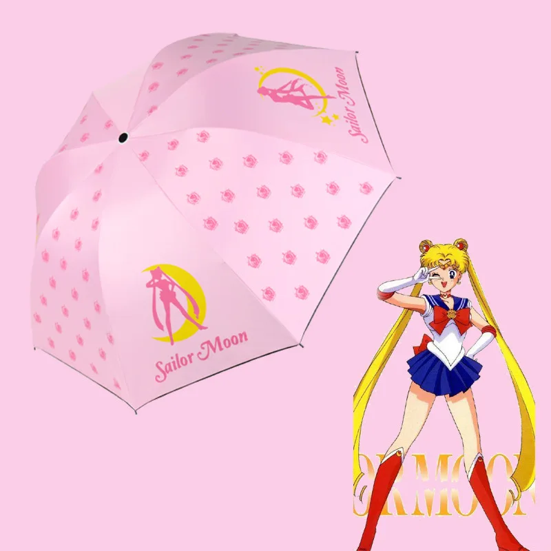 

Sailor Moon Cosplay Action Figure Printed Three-Fold Anti-UV Sun Rain Cartoon Pink Umbrella Bumbersoll Gift For Girl