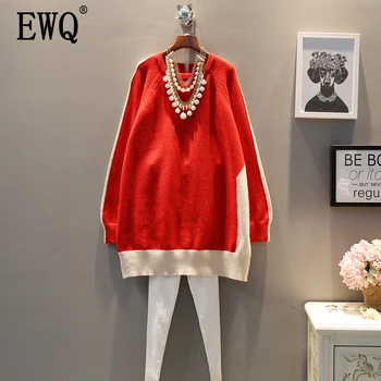 

[EWQ] 2020 Spring Autumn New Pattern Style Large Size Pleated Slim Fit Full Sleeve Round Collar Pullovers Sweater AF751