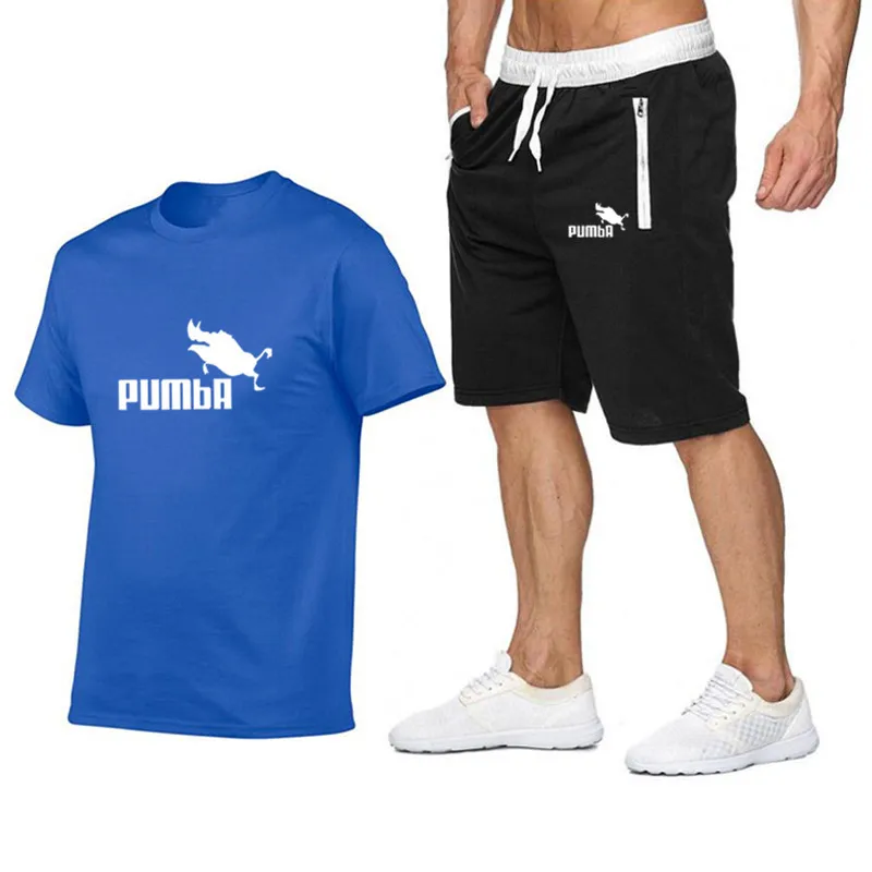 2019 Pumba suit high quality men's brand T-shirt + shorts set 2 stylish casual fun pig Pumba cotton shorts for men