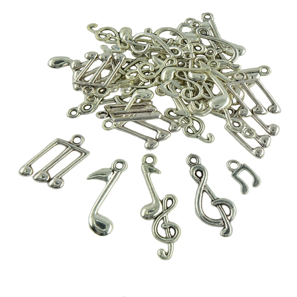 80pcs Assorted Charms Musical Note Symbol Tibetan silver color Plated Pendants Antique Jewelry Making Bracelet DIY Handmade Craft
