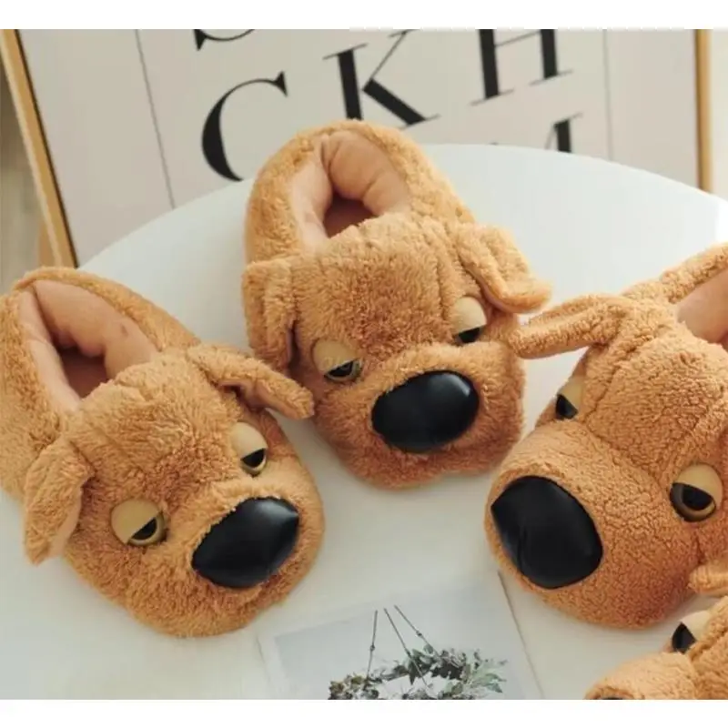 

Winter Warm Slippers Cotton Slides Unxise Cartoons Dog Slippers Flats Snug Slippers Men Big Size Slides Cute House Slides 35-42