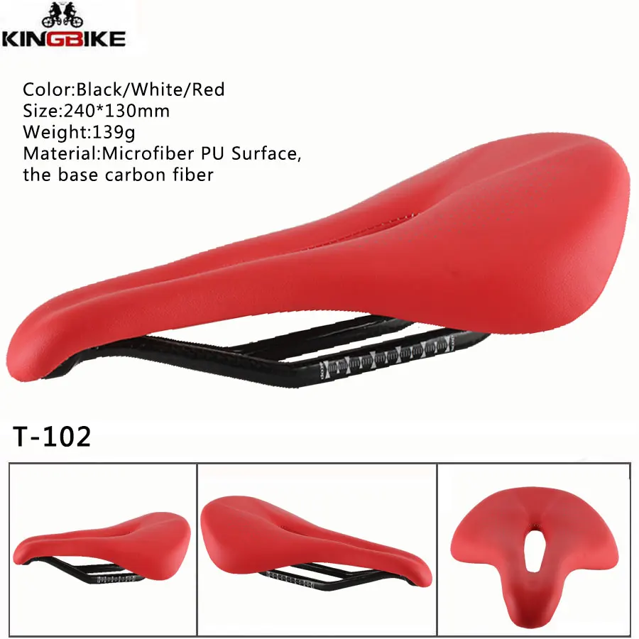 T-102-Red KINGBIKE Сверхлегкий велосипед седло горный велосипед углеродное седло Велосипедное Сиденье PU горная углеродистая сталь седла mtb дорожный велосипед часть седло - Цвет: T-102-Red
