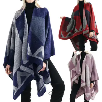 

Women Winter Scarf Patchwork Plaid Poncho Cape Poncho Blanket Cloak Wrap Shawl