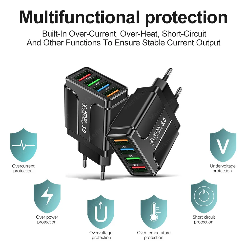 usb charger 5.1A USB Fast Charger Quick Charge 4.0 3.0 Universal Wall 4 Ports Fast Charging For iPhone 12 X Samsung Mobile Phone Chargers Fast charge 18w