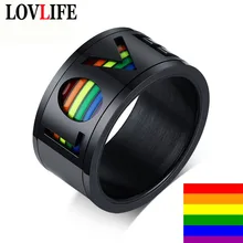 Acero inoxidable Arco Iris LGBT anillo carta amor giratorio anillo epoxi Gay pareja anillos de boda banda de dedo Lebian y Gay