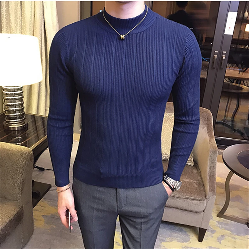 2019Men's приталенный силуэт, collarbottomed осенью и зимой сплошной Цвет Повседневное вязаный свитер - Цвет: as picture shown