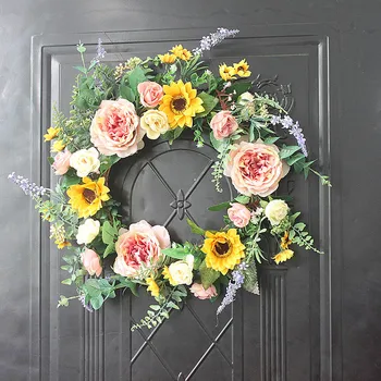 

50cm Artificial Flower Wreath Peony Wreath Spring Round Wreath for the Front Door Wedding Home Decor