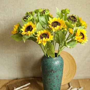 

1 Branch 3 heads Artificial Sunflower Plant Bonsai Wedding Decor Indoor Fake Flowers For Home Garden Office Dining Table Wedding