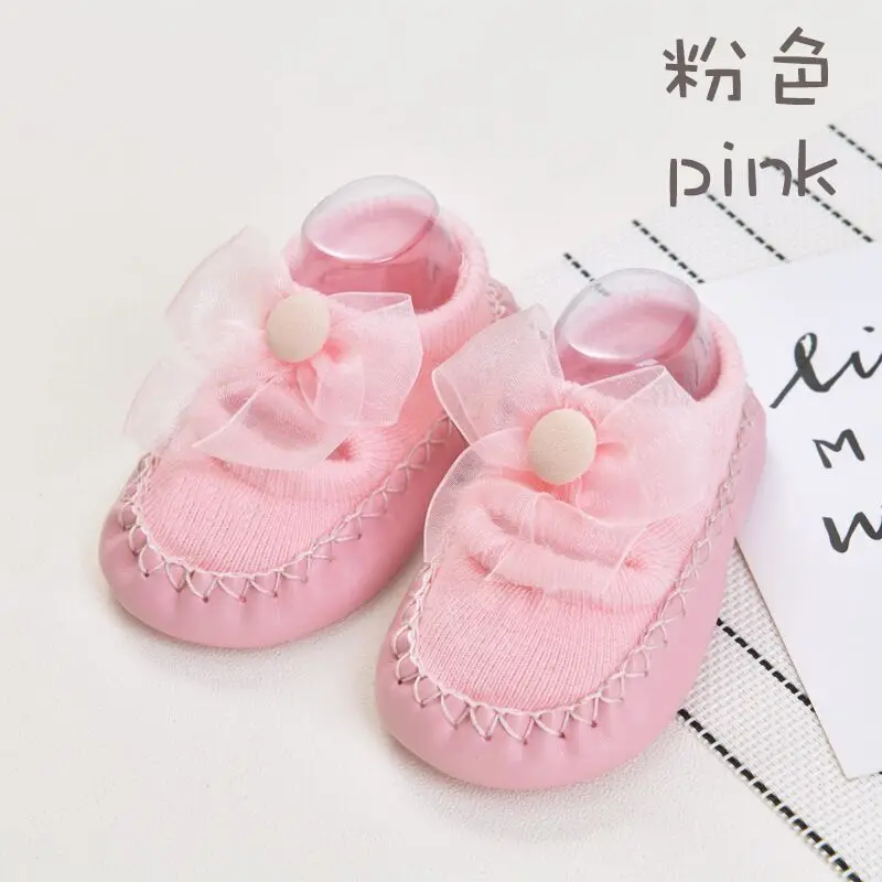 pink LOOZYKIT/детские носки-башмачки для малышей Детские низкие носки для малышей Нескользящие дышащие кожаные носки с бантом - Цвет: pink