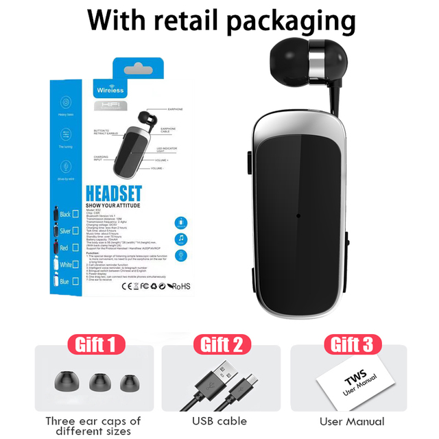 Earphone Bluetooth Handsfree Earbuds Headset Calls Remind Vibrator Wear Clip Driver for phone with Mic ears in lotus