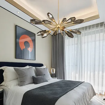 

Modern chandelier for living room luxury gold round crytal chandeliers lighting smoky gray glass lamp LED home light fixtures