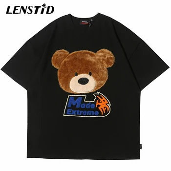 

LENSTID Harajuku Cartoon Furry Bear T Shirt Streetwear Men Hip Hop T-Shirt 2020 Summer Short Sleeve Tshirt Cotton Loose Top Tees