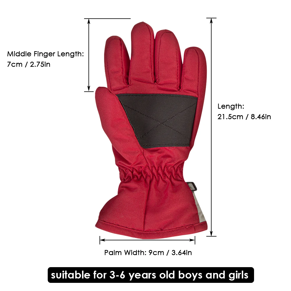 Children Boys/Girls Snowmobile Winter Warm Ski Gloves Sports Waterproof Windproof Snow Gloves Adjustable Ski Strap Skiing Gloves