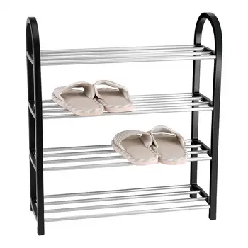 

Shoe Rack Aluminum Metal Standing DIY Shoes Storage Shelf Home Organizer Accessories Black Foldable Furniture