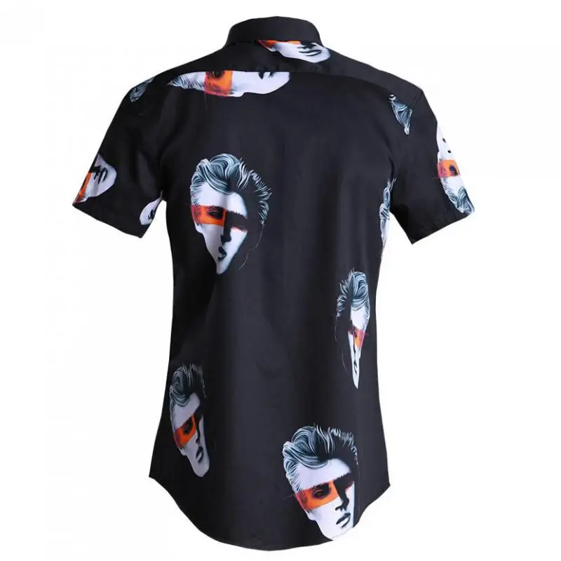 Minglu Men Shirt Luxury Human Head Allover Printing Short Sleeve Mens Shirts Fashion Casual Slim Fit Mens Dress Shirts Plus Size