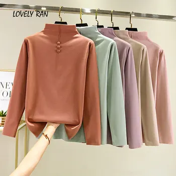 

Warm Stand Collar Women's Blouse Solid Long Sleeve Button Female Blouses 2020 New Autumn Winter Korean Fashion Ladies Pullover