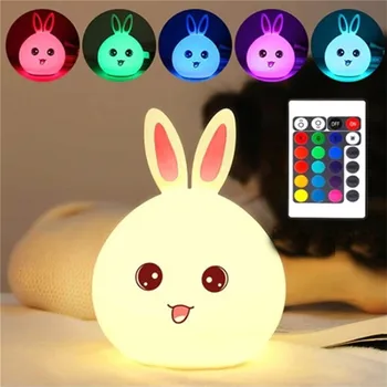 

Rabbit Silicone LED Night Light Cartoon Bunny Touch Sensor Table Lamp Night Lampe Christmas Gifts for Baby Kids Decor Bedroom