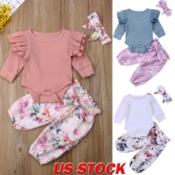 

Infant Newborn Baby Girls Shirt Tops Romper Floral Long Pants Outfit Set Clothes
