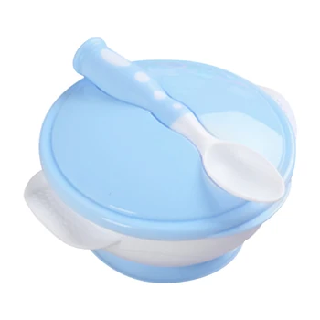 

With Temperature Sensing Spoon Baby Feeding Bowl Set Home PP Easy Clean Double Handle Tableware Safety With Lid Suction Cup