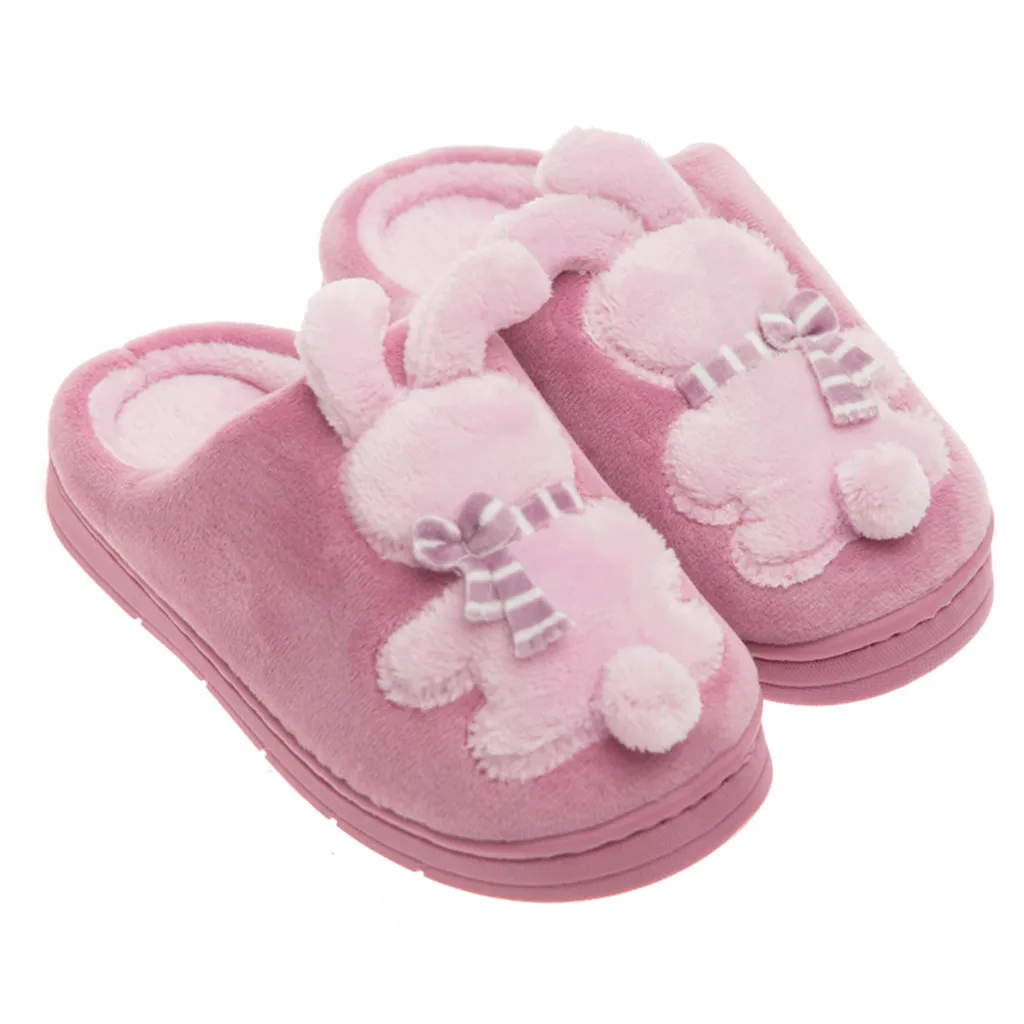 Детские тапочки; обувь для малышей младенцев; зимние детские тапочки для маленьких мальчиков и девочек с милым мультяшным кроликом; теплые Нескользящие домашние тапочки