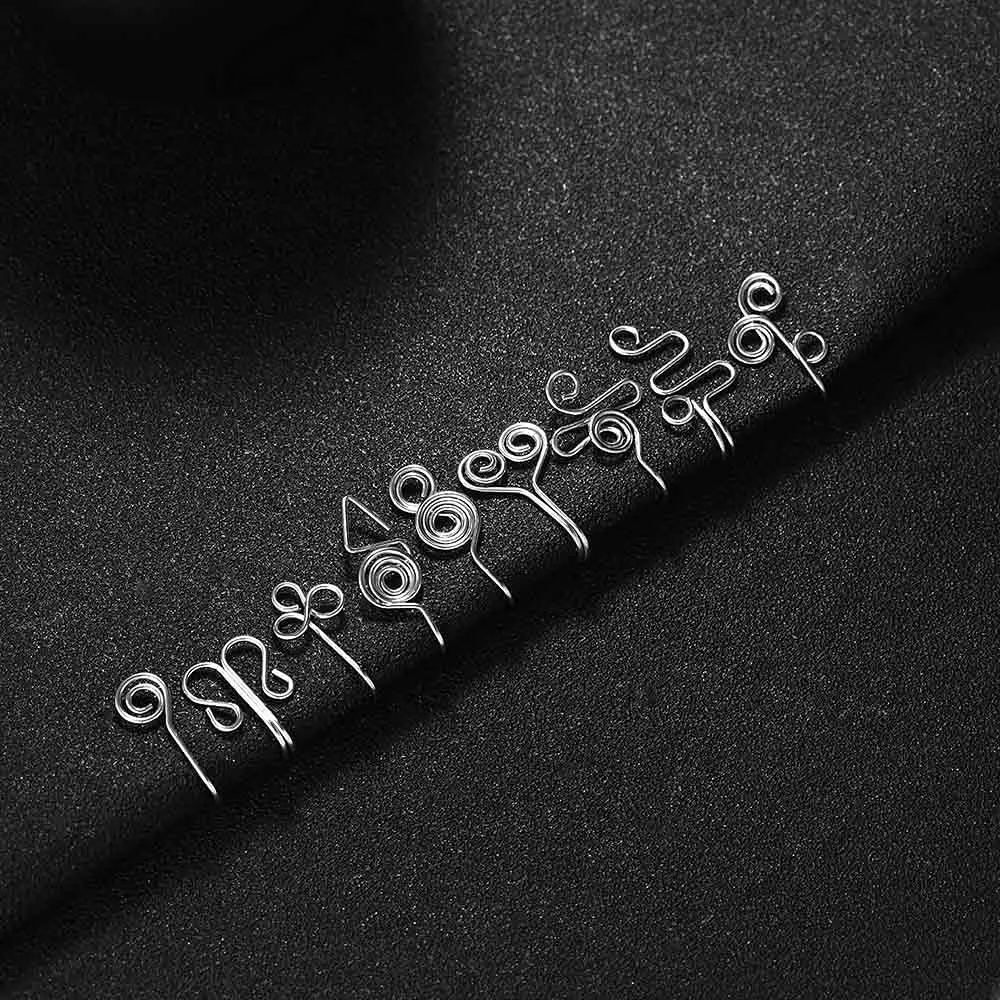 9Pcs African Fake Nose Rings for Women Handmade Nose Cuff Non Piercing Stainless Steel Fake Piercings Nose Ring Hoop Ear Cuff