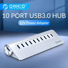 ORICO Alumunium 10 портов USB 3,0 концентратор SuperSpeed 5 Гбит/с разветвитель для Windows Mac аксессуары для ноутбуков ПК с 12 В адаптер питания