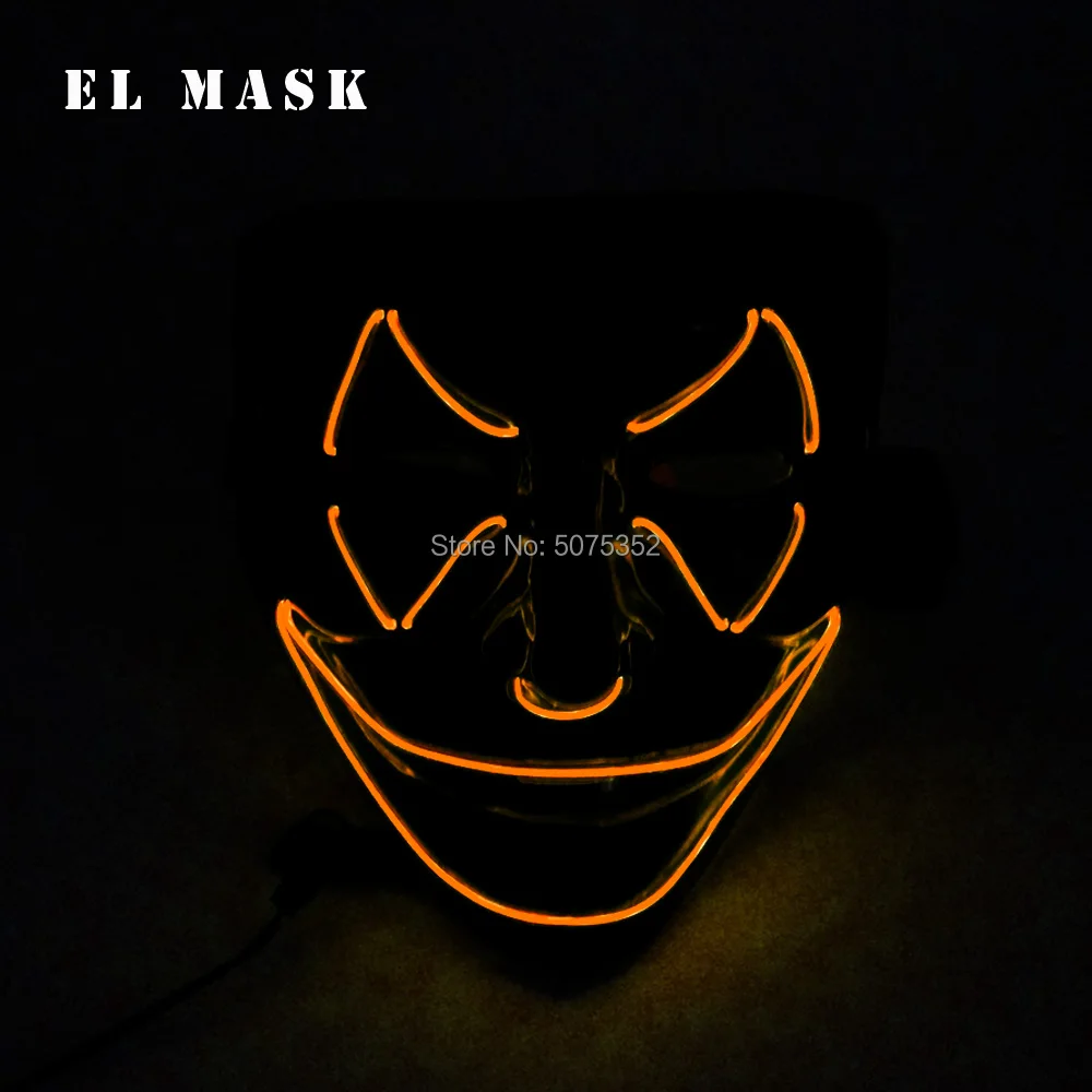 GZYUCHAO EL EL Wire Horrible Smile Face Mask Cosplay Props Glow In Dark Led Mask Mask For Scary Theme Party - Цвет: Orange