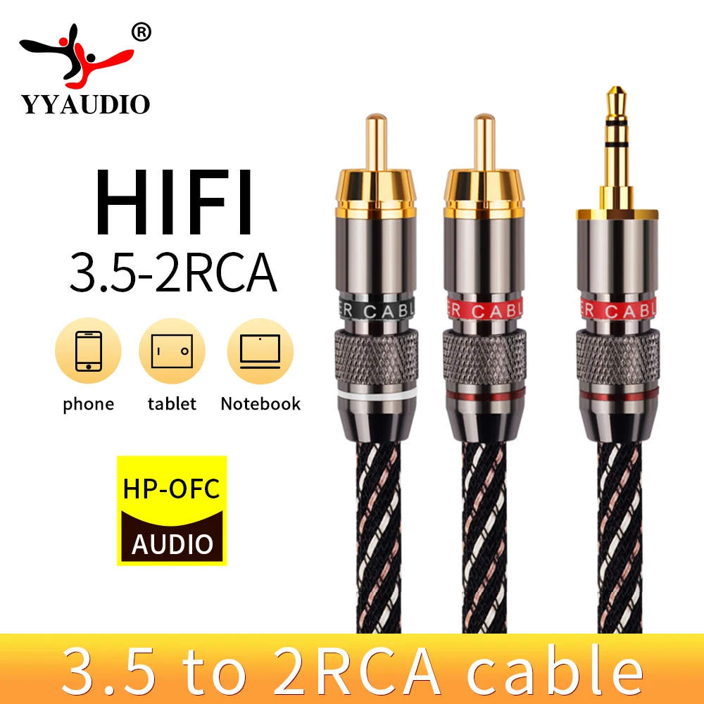 High-Quality Braided 3.5mm to Dual RCA Audio Cable (1m, 2m, 3m)