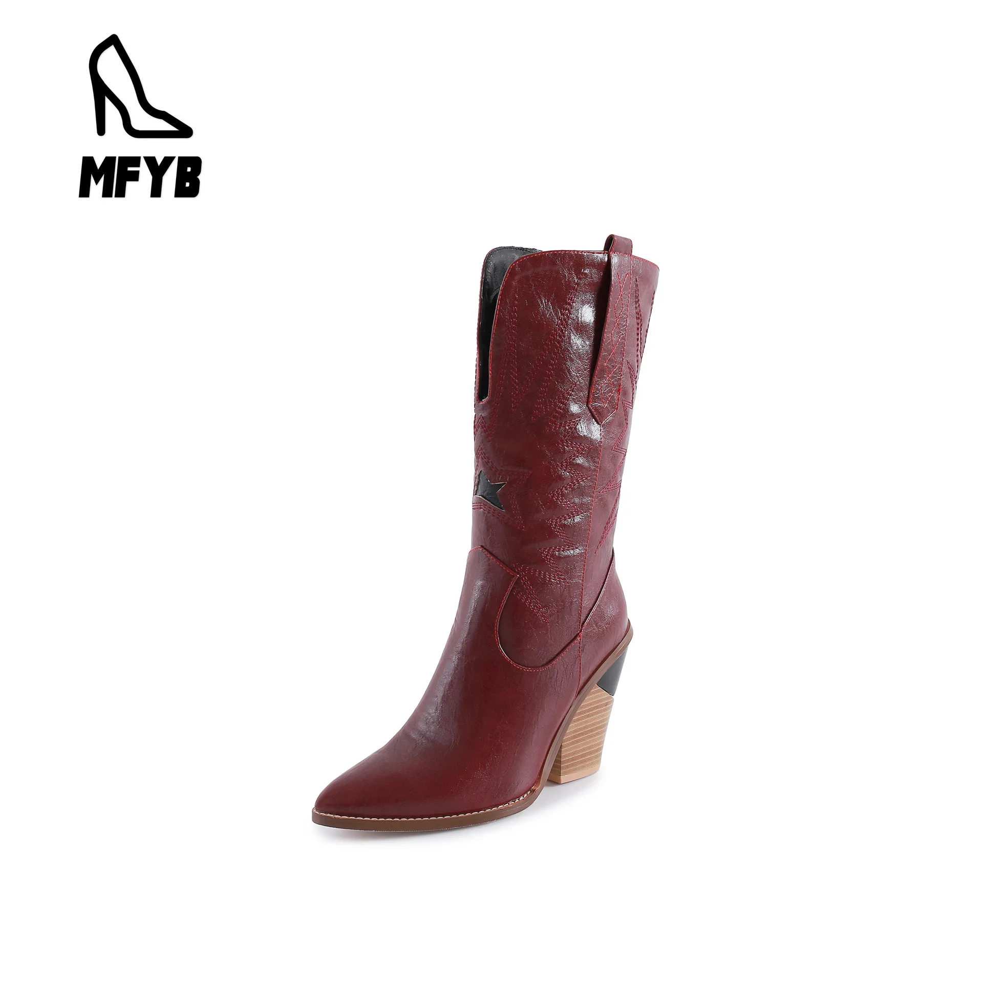 

MFYB Women's boots 2019 winter new European and American fashion pointed shoes special shape with large size boots 34-44
