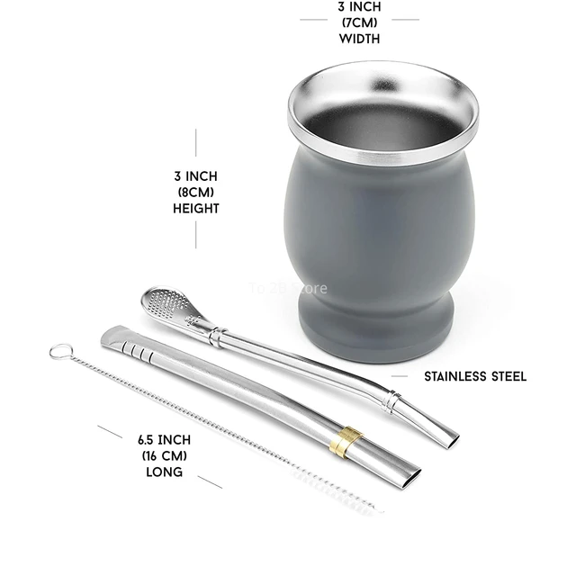 Yerba Mate Gourd Set Double-Wall Stainless Steel Mate Tea Cup and Bombilla  Set Includes Yerba