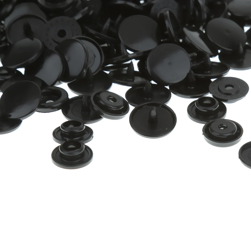 Set of 100 T3 Resin Snap Buttons Dummy Clips Press Studs For Sewing 10.7MM Black