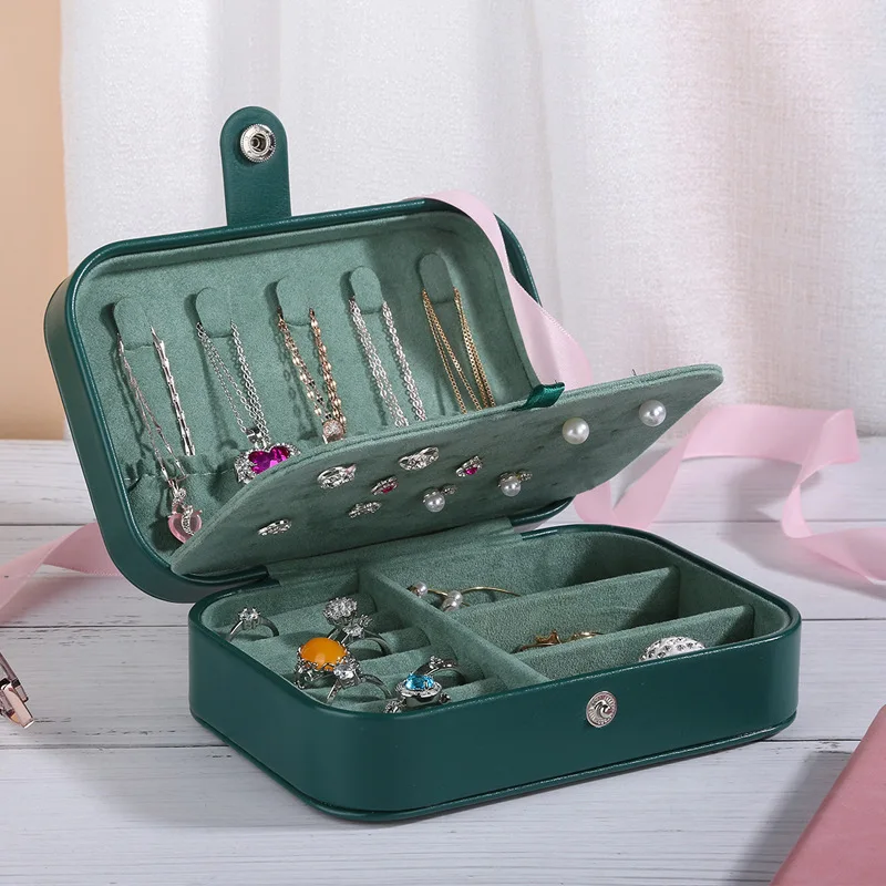 Double-layer portable multifunctional jewelry box High-end simple snap-on earring storage box Jewelry box