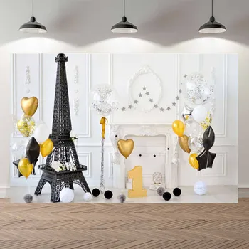 

1st Birthday Photography Background Birthday Party Balloon Flowers White Toy Bear Backdrop Decor Photocall Backdrop Photo Studio