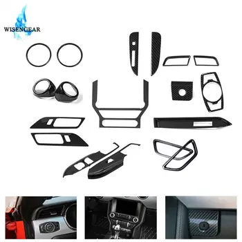 

For Ford Mustang Center Console Dashboard Control Cover Trim Storage Box Switch Panel Carbon Black Car Interior Part 2015-2018