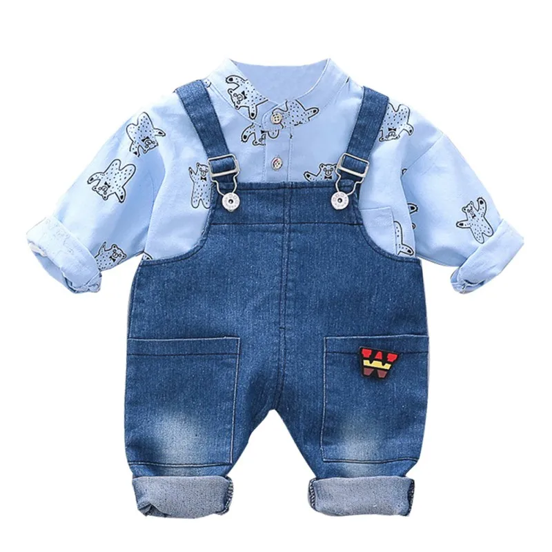 Bebes Одежда для новорожденных из хлопка футболка с джинсовым комбинезоном одежда для маленьких мальчиков летняя детская одежда - Цвет: L