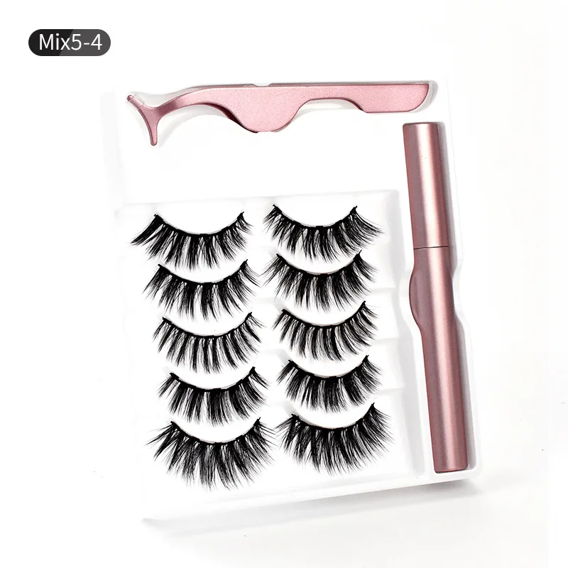 

5P magnetic liquid eyeliner and false eyelashes set a variety of mixed magnetic eyelashes, natural / thick and long beauty tools