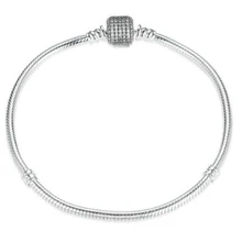 Подлинный 925 пробы серебряный браслет, фирменная застежка, цепочка-змейка с кристаллами, браслет, подходит для женщин, бусина, шарм, сделай сам, модное ювелирное изделие