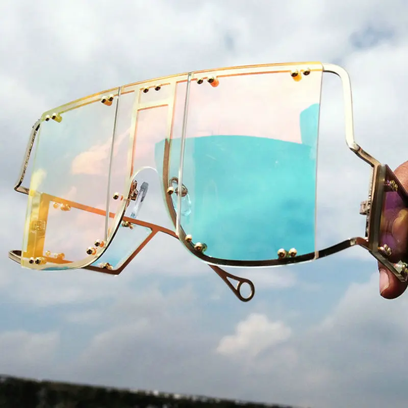 

Vintage Retro Shield Visor Sunglasses Women Men 2019 Oversized Windproof Glasses One Peice Big Frame Goggles Sun Glasses FML