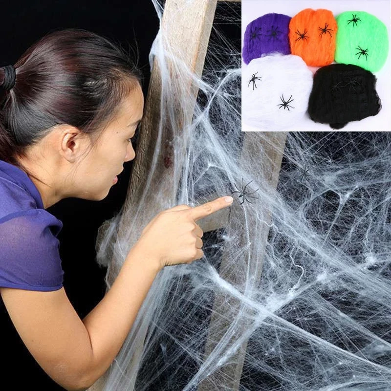 Halloween Scary Party Scene Props White Spider Web Black Spider Cockroach Bloodmark Wall Sticker Horror Halloween Decoration